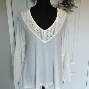 Free People Eyelet Bell Sleeves Small Ivory